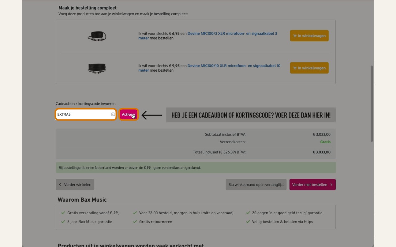 bax-shop afrekenscherm met kortingscodeveld