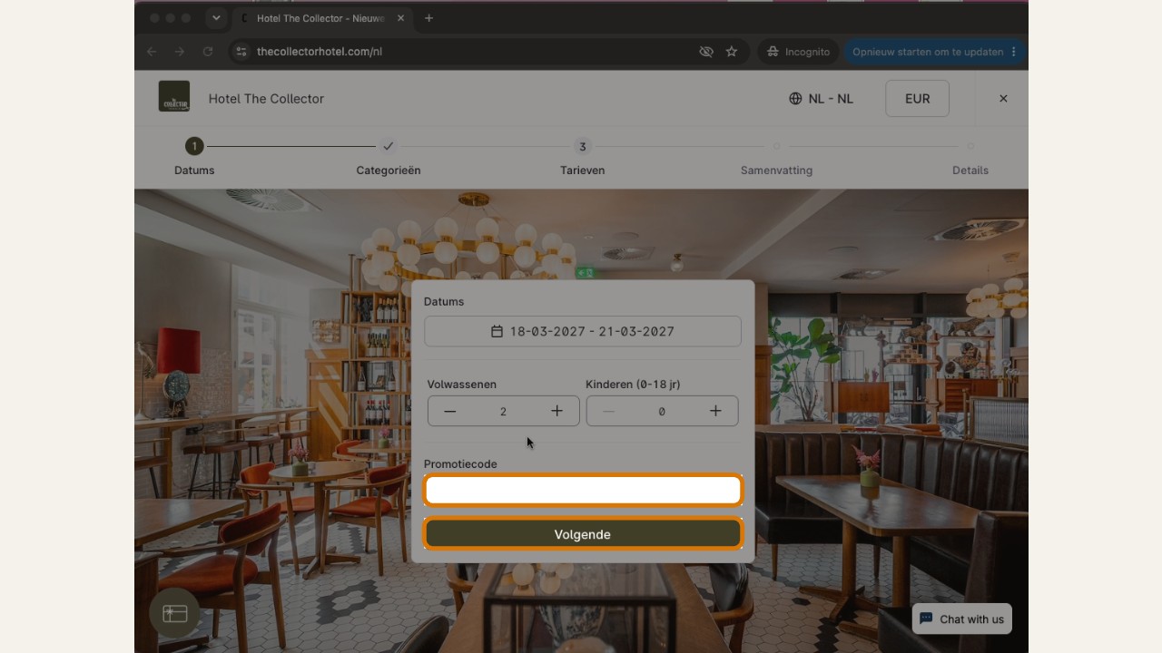 thecollectorhotel afrekenscherm met kortingscodeveld