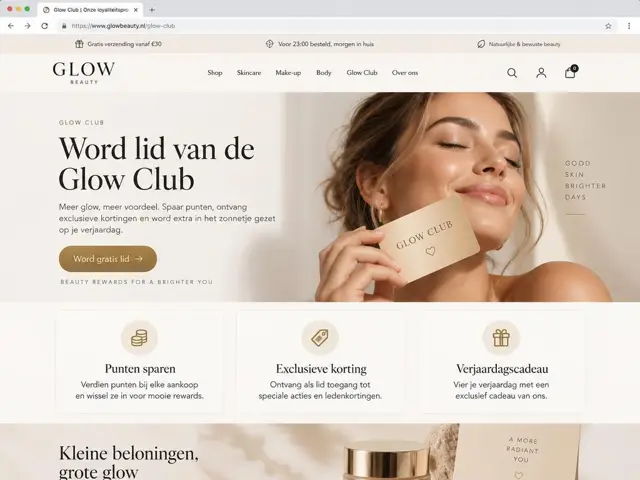 Screenshot van de Glow Club lidmaatschapspagina van Glow25