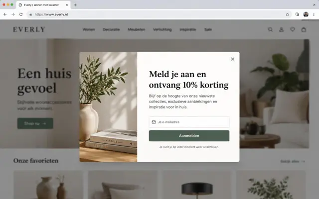 Screenshot van het nieuwsbrief-aanmeldformulier van Glow25